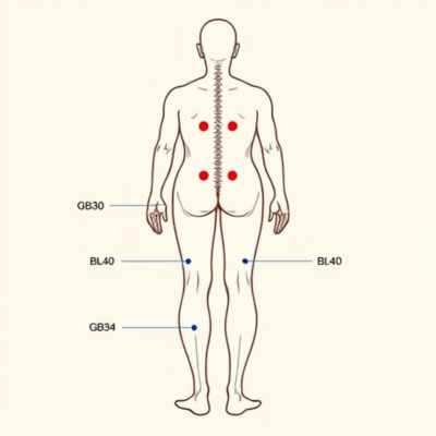 Acupuncture points for sciatica relief – key body locations.